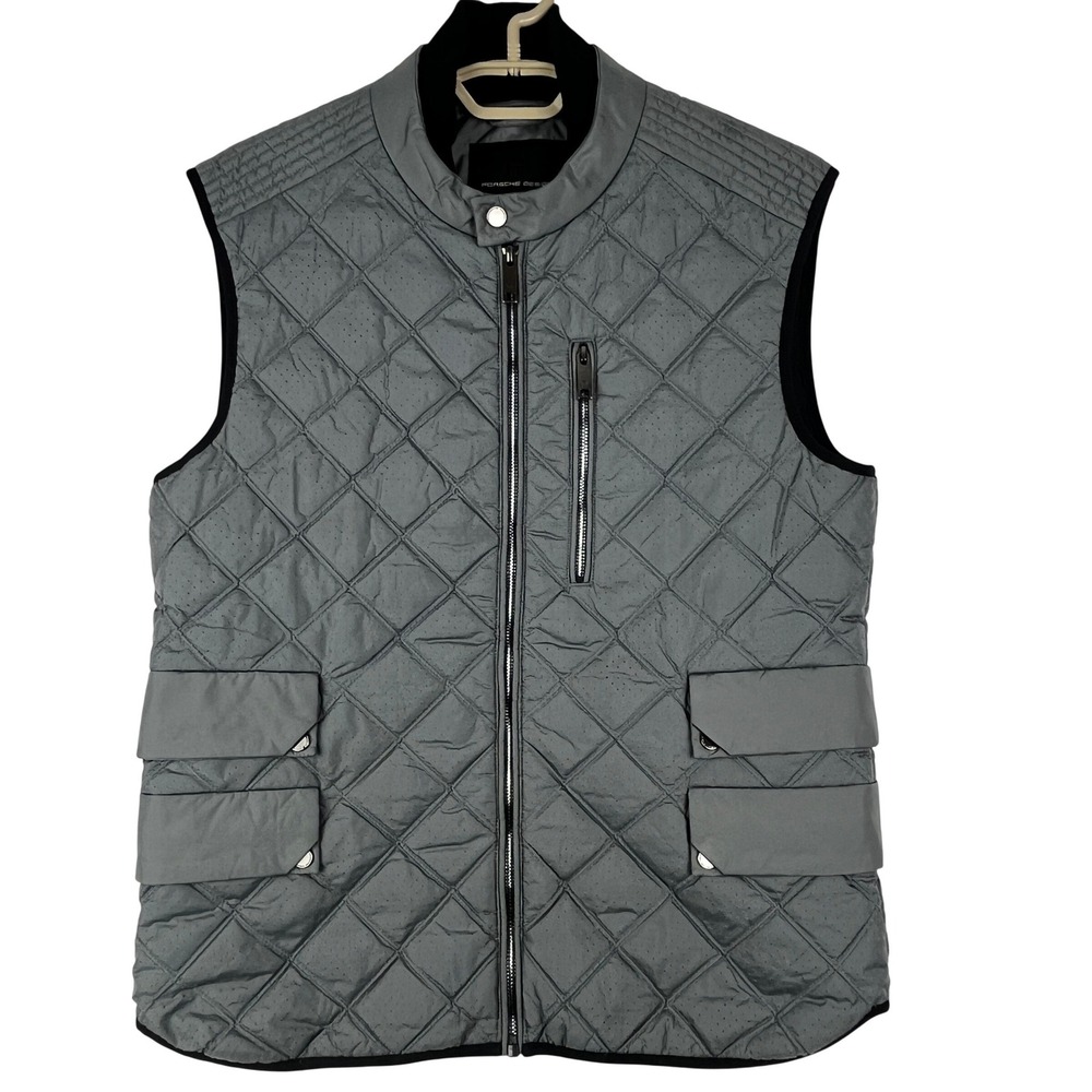 Porsche‎ Design Quilted Vest Mens M Gray Perforated Italian Fabric Tech
